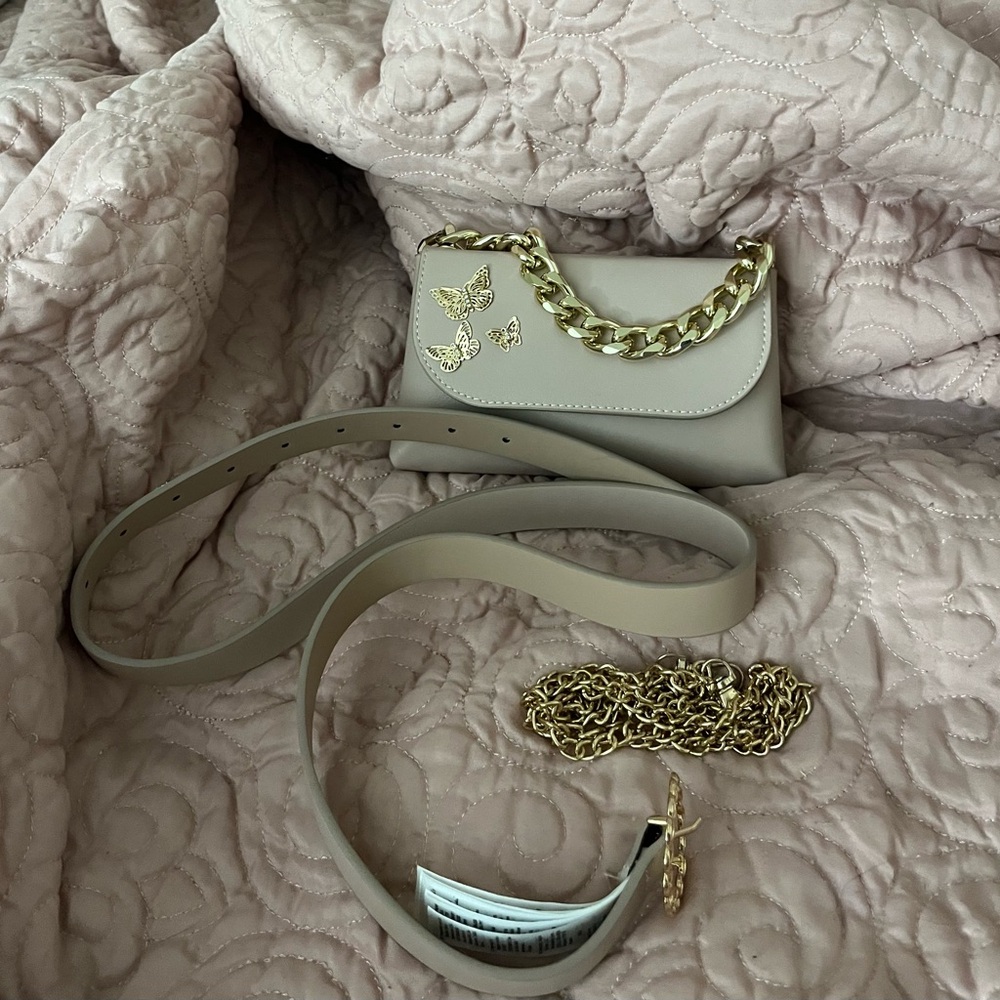 Aldo Taupe Mini Bag with Gold Chain